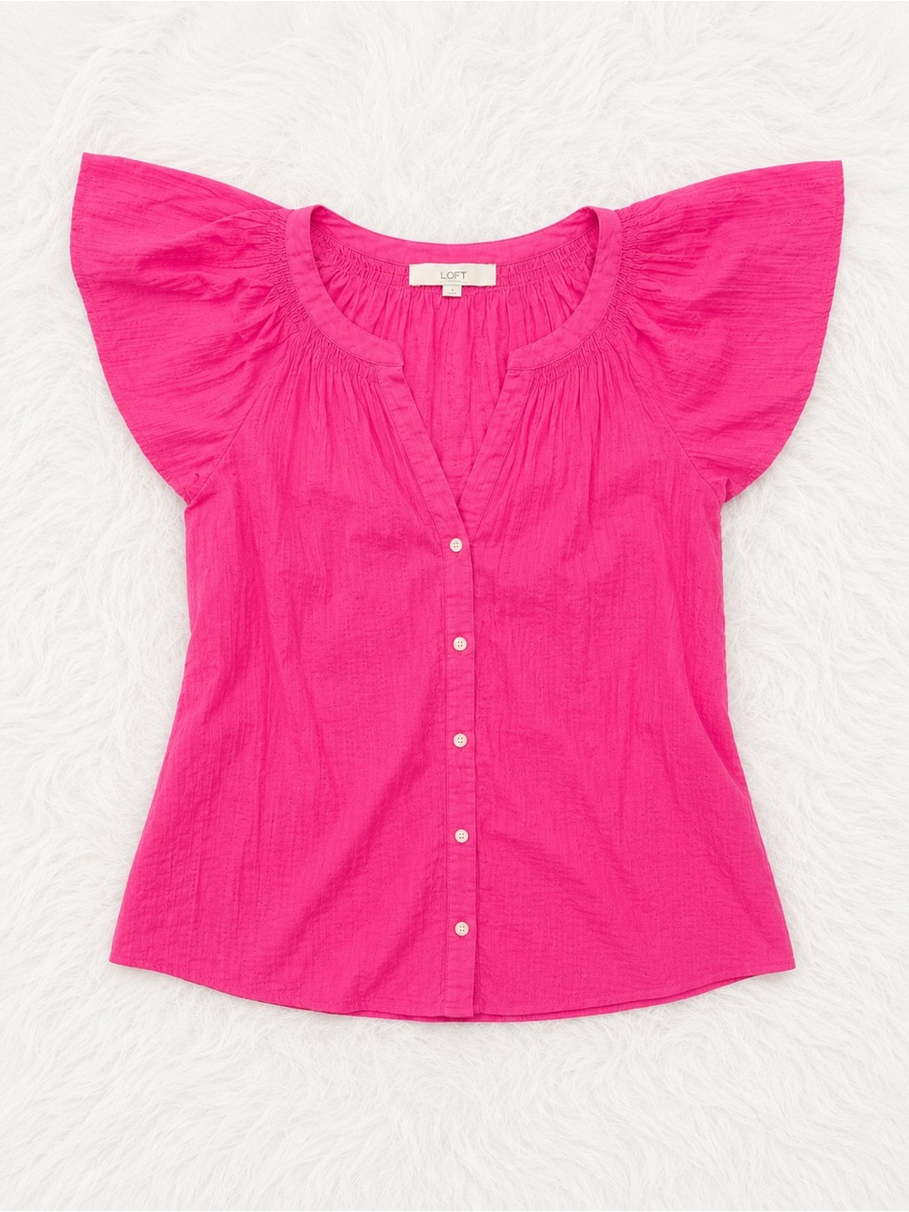 LOFT Hot Pink Flutter Sleeve Blouse Small | Cottagecore Boho Feminine Summer Top